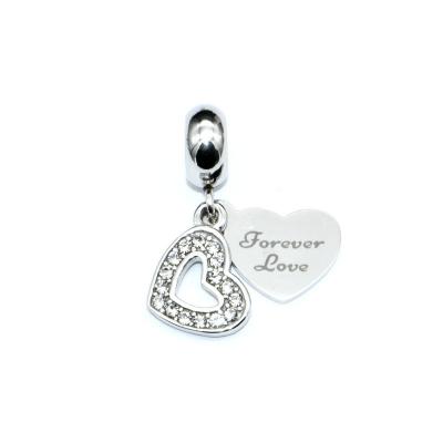 China FASHIONABLE High Quality Stainless Steel Heart White CZ Setting Laser Stone Words Love Forever DIY Jewelry Making Charms for sale