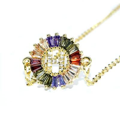 China Cheap Fashion Women Party Jewelry Round Shape With Colorful H Letter Inlay Zircon Setting Beautiful Pendant Necklace For Teenager Gift for sale