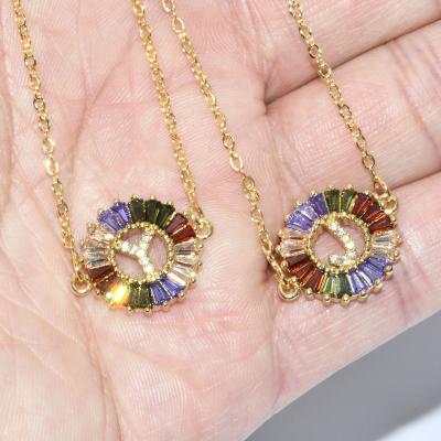 China FASHIONABLE New Arrival English Letter Gold Color CZ Plating Setting Curb Round Shape Pendant Necklace For Girl Birthday Gift Jewelry for sale