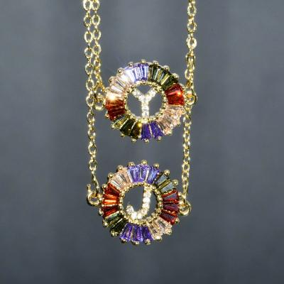 China FASHIONABLE Latest Design Colorful Zircon Stone Fork Setting Letter Y T Round Shape Pendant Necklace For Teenage Girls Gift Jewelry for sale