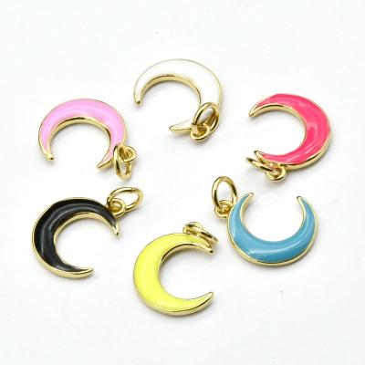 China DIY Jewelry Making Findings New Arrival Candy Color Enamel Crescent Moon Shape 10x13mm Gold Plating Charm Pendant For Bracelet Necklace Making Findings for sale