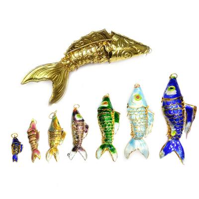 China Chinese Antique Copper Realistic Cloisonne Realistic Copper Fish Pendant Fishes 4.5cm Movable Jewelry Making Findings for sale