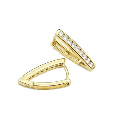 China Fashion Women Luxury Jewelry New Design CZ Setting Gold Color Plating Triangle Shape 12x23mm Open Circle Copper Brass Earrings For Women Luxury Jewelry for sale