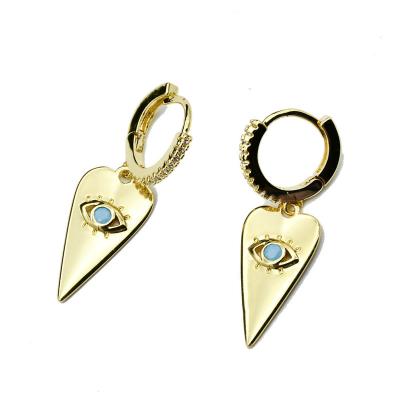 China New fashion women luxury jewelry design eye decor heart shape circle earrings 14k gold plating women round circle hook earrings for sale