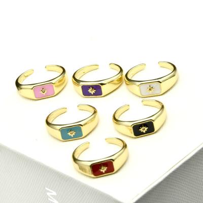 China FASHIONABLE Star Setting Decor Stone Zircon New Arrival Candy Color Metal Red Blue Green Rings For Women for sale