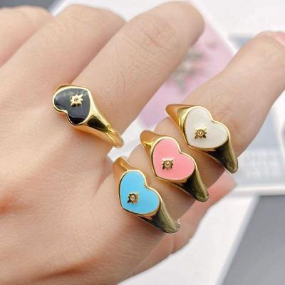 China Fashionable Gold Plating High Quality Metal Ring Middle Zircon Stone Setting Adjustable Size Heart Shape Candy Color Rings For Women Jewelry for sale