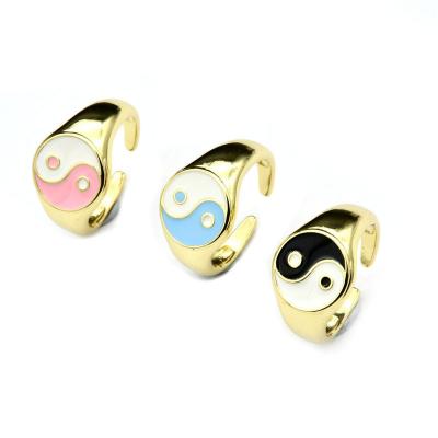 China New Arrival FASHIONABLE Chinese Taiji Yinyang Ring Black Blue Candy Color Enamel Pink Gold Plating Adjustable Rings For Women for sale