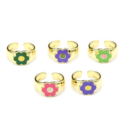 China Beautiful TRENDY New Fashion Women Jewelry Pink Blue Green Color Enamel 10mm Flower Sun Shape Ring For Gift Jewelry Resizable Open for sale