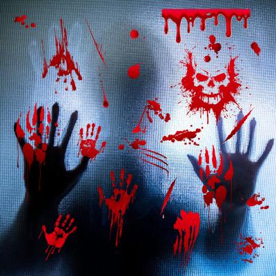 China Decorative WALL STICKER DIY Halloween Blood On Hand And Footprint Wall Sticker Living Room Decoration Decal PVC Sticker for sale