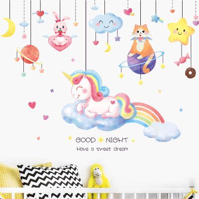 China WALL STICKER Pink Unicorn Princess Room Sticker Large Decoration Self Adhesive Removable Kids Room Wall Sticker for sale