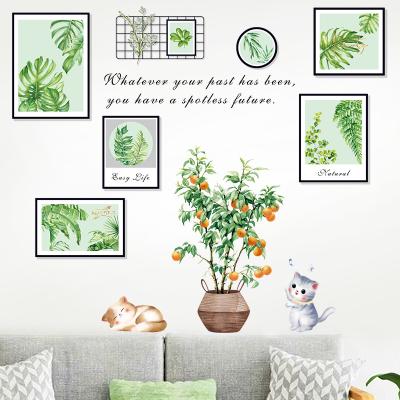 China Decorative Removable WALL STICKER Plant Photo Frame DIY Green Leaves Vinyl Stickers For Living Room Decoration for sale