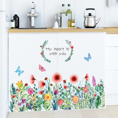 China New Design PVC WALL STICKER Butterfly Flowers Borders Skirting Board Living Room Bedroom Waterproof Wallpaper for sale