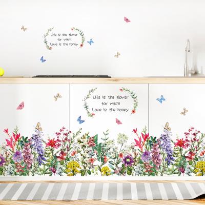 China New Design PVC WALL STICKER Butterfly Flowers Borders Skirting Board Living Room Bedroom Waterproof Wallpaper for sale