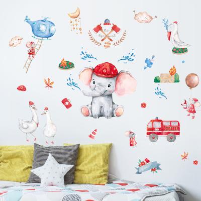 China Custom cute cartoon room decoration baby wall sticker elephant wall stickers fire fighting animal wall stickers for sale