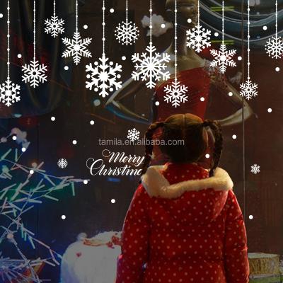 China Cartoon Sticker Merry Christmas Snowflakes Quotes Wall Stickers Room Decor Festival Mual Sticker for sale