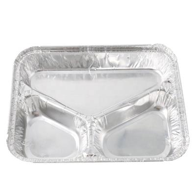 China Kitchen Use Top Grade 3 Compartments Aluminum Food Box Aluminum Foil Pan Microwave Food Container for sale