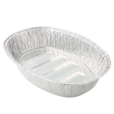 China Eco-friendly Microwavable Disposable Tray Oval Rotisserie Pan Aluminum Foil Container For Food Packaging for sale