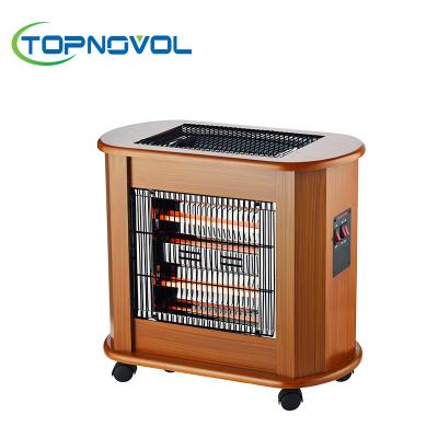 China 2400W Outdoor 3 Faced Freestanding Cabinet Quartz Wood Heaters With Wheels 5 Quartz Glass Tube Heaters Made In CIXI for sale