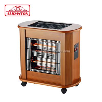 China Outdoor Wooden Electric Quartz Heater 3 Sides With Wheels for sale