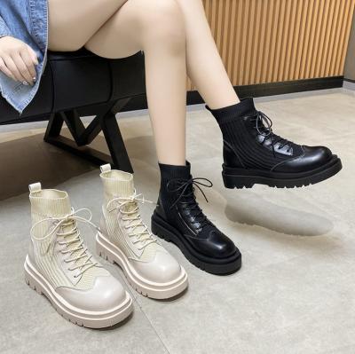 China Chinese Factory 2021 Autumn New Winter Thermal PU Shoes Ladies Slim Short Boot Socks Women Marten Boots for sale