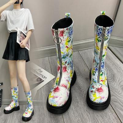 China Anti-Smell Women's S Boots Fall Winter 2021 Winter Ladies Knight Shoes Printed Women's Platform Calf Sable Boots for sale