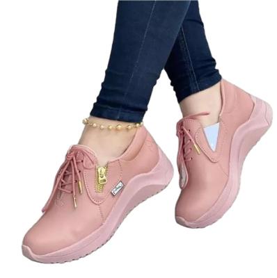 China Fashion Trend New 2021 Autumn Plus Size Wedges Sports Shoes Ladies Side Zipper Casual Walking Shoe Women Fashion Leather Sneakers for sale