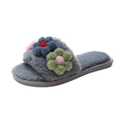 China 2021 Trend Fashion Soft Girl Beauty Maid Cotton Slippers Color Ball Pattern Bedroom Fur Flat Casual Slippers for sale