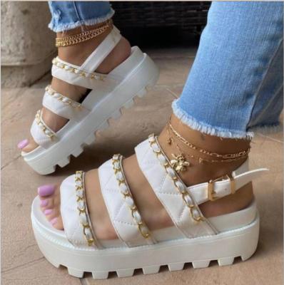 China CUSHIONING New Ladies Shoes Open Toe Sandals Shoe Chains Women Platform Shoes Outdoor Flat Casual Women's Sandals Buckle Women's Sandals for sale