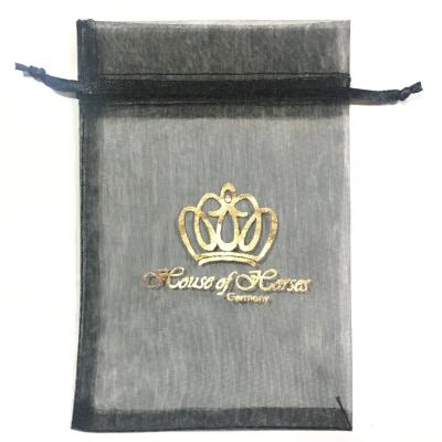 China Custom Black Gift Organza Bags With Logo Drawstring Gift Bags Christmas Organza Bags For Party Favor for sale