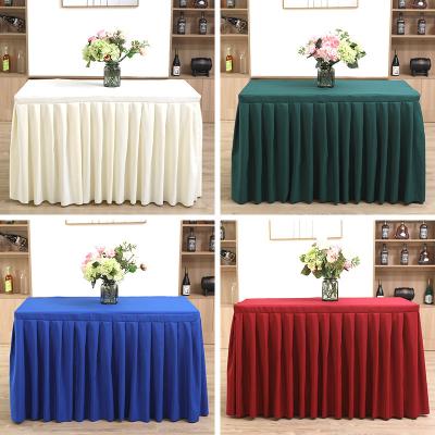 China Wholesale Disposable Simple Pure Polyester Wedding Party Decoration Table Skirting Designs Banquet Table Skirt Without Top for sale