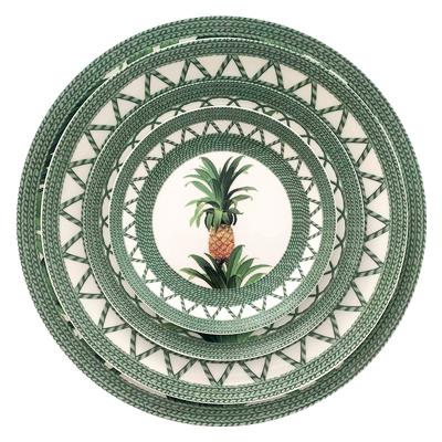 China Newcomer Pineapple Style Disposable Rural Green Unique Bone China Porcelain Ceramic Dinner Dishes 12 Set For Restaurant for sale