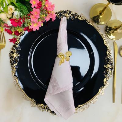 China Disposable Gold Black 13 Inch Round Plastic Dinner Cake Charger Plates Trivets For Wedding Decoration for sale