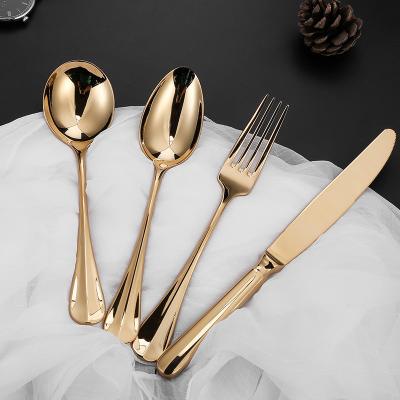 China Viable Mirrored Silver Colors 4 Luxury Gold Rose Gold Cutlery Set Creative Handle Shape Flatware Wedding Knife Spoon Fork for sale