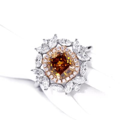 China Tianyu CLASSIC Gems Women's Retro Jewelry 1.02ct IGI Cushion Cut Fancy Yellow CVD Diamond Ring Color Lab Developed for sale