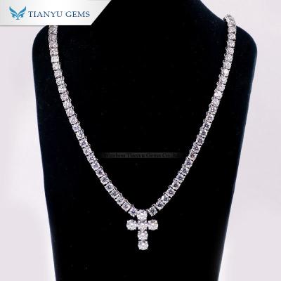 China Golden Moissanite Diamond Hip Hop Tennis Cuban Link Chain Necklace Cross Customized By Tianyu 10K 14K CLASSIC Gems for sale