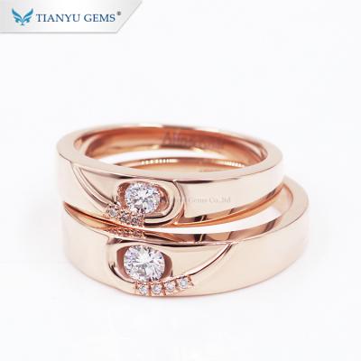 China Not easy to scratch Tianyu gems 4 gram 14k gold moissanite jewelry ring rose gold moissanite engagement couples ring for sale