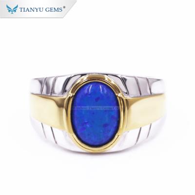 China Office/Career Tianyu Gems Custom Opal Silver Ring For Men Wide Ring Band Design Gemstone Rings for sale