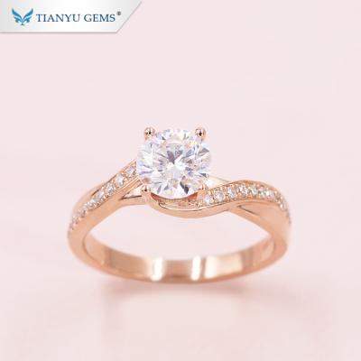 China CLASSIC Fashion 18k Rose Gold Plated Wedding Rings 1Carat Moissanite Diamond Rings from Tianyu Gems for Girls for sale