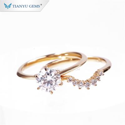 China Tianyu CLASSIC gems yellow gold wedding ring set fashion moissanite diamond ring set 14k 18k pure gold for sale