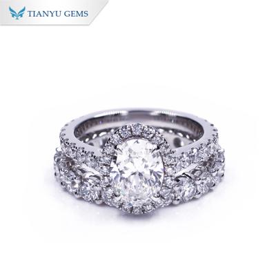 China CLASSIC New Arrival Lab Diamond White Gold Ring CVD HPHT Oval Diamond Wedding Ring Set On Sale for sale