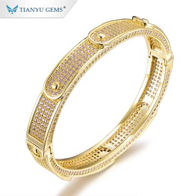 China FASHIONABLE Tianyu customized jewelry solid gold bracelet moissanite colorless bangle for woman for sale