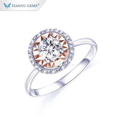 China Custom Jewelry Tianyu Trendy Gems 14k Rose and White Gold Color Brilliant Cut Moissanite Rings Jewelry for sale