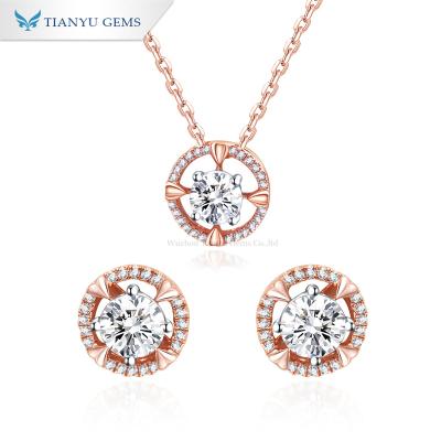 China FASHIONABLE White Tianyu Gems Gold Moissanite Jewelry DEF Ladies Drop Necklace 14K Rose Gold Jewelry Earring Sets for sale