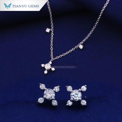 China FASHIONABLE White Gold Jewelry DEF Moissanite 10K Gold Tianyu Gems White Ladies Drop Earring Jewelry Sets Necklace for sale