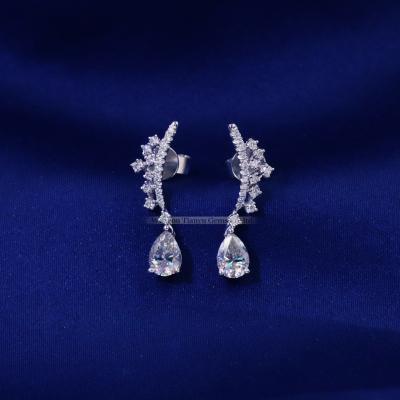 China CLASSIC Tianyu Gems Charm Moissanite Earrings Pear Cut Moissanite Diamonds 10k White Gold Earring for sale