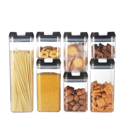 China Custom Black 7pcs-set Custom Lock Lid Kitchen Freshness Keeping Organizer Kitchen Airtight Dry Plastic Food Storage Container for sale