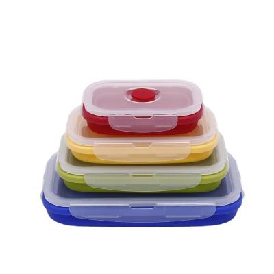 China Creative Wholesale 4PCS-set Cool Children's Silicone Lunch Box Folding Cardboard Microwave Viable Silica Gel Bento Box for sale