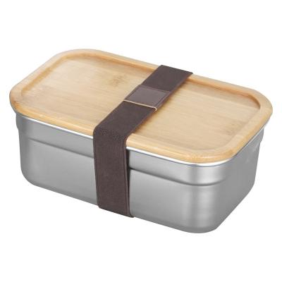 China Best Selling Convenient Stainless Steel Wooden Bento Food Storage Container Lid 304 Lunch Box Set for sale