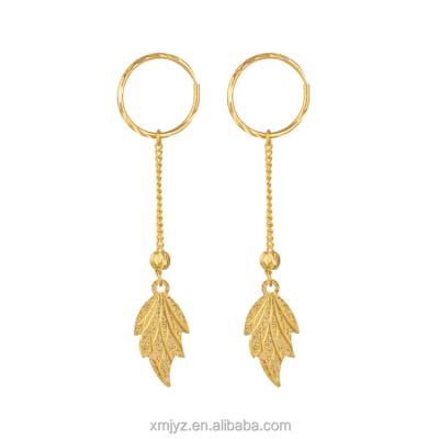 China CLASSIC Brass 18K Gold Plated Single Leaf Pearl Earrings Small And High End Earrings Wholesale for sale