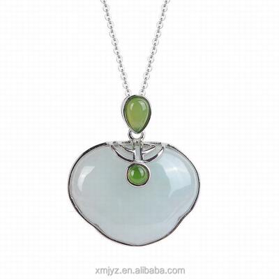 China CLASSIC 925 Silver A Cargo Silver Inlaid Jade Pendant Natural Ruyi Jade Sterling Silver Pendant Pendant for sale